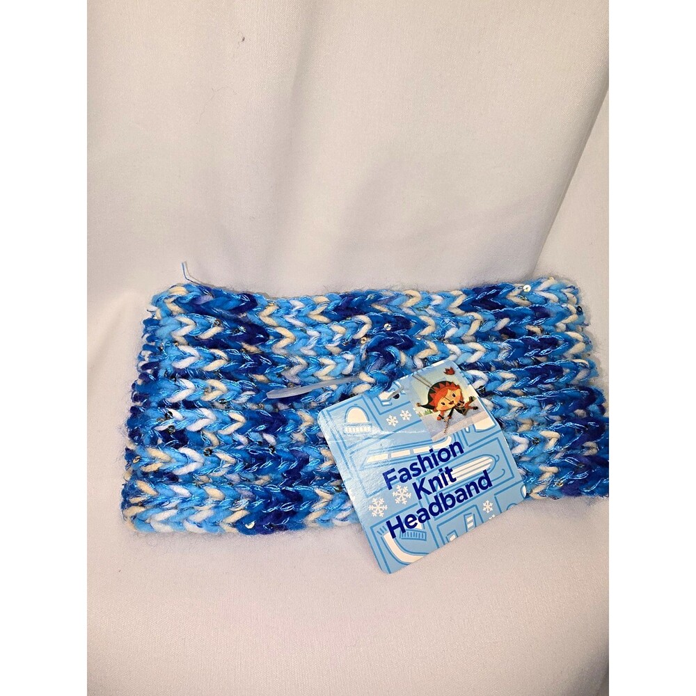 Women's/Girl Knit Headband 100% Acrylic Blue/White Chevron Sequin Accents Casual